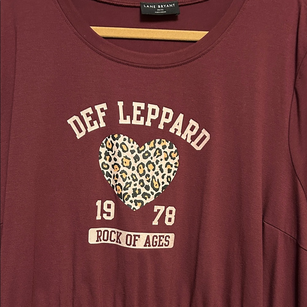 Lane Bryant Burgundy Def Leppard T-shirt Dress